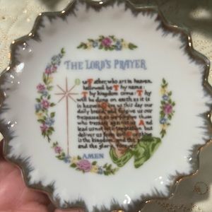 Lords Prayer Plate Decorative Vintage Porcelain Japan Made Gilt Edge Floral 4"
